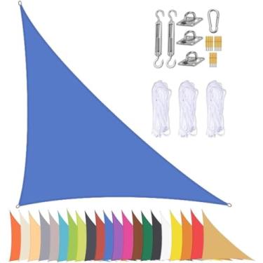 Imagem de Toldo De Vela De Sombra De Sol Triangular à Prova D'água Para Pátio Dossel De Jardim Vela De Sombra Ao Ar Livre Com Ilhós De Proteção Uv De 90% E Acessór, Dark Blue, 3x3x4.3m