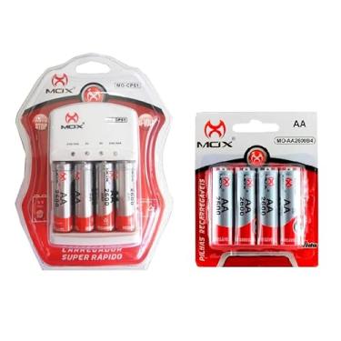 Imagem de Carregador de Pilhas Mox com 8 Pilhas AA Recarregáveis 2600 mAh