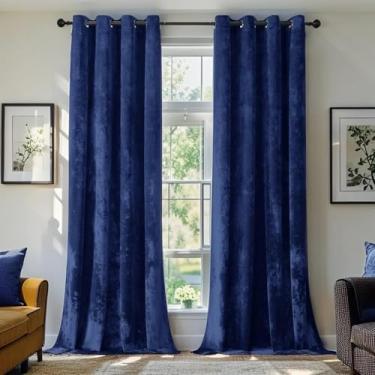 Imagem de SMILETIME Cortinas de veludo esmagado azul marinho 132 x 213 cm luxuosas cortinas à prova de som com isolamento térmico para sala de estar, quarto, escritório, tratamentos de janela com filtro de luz