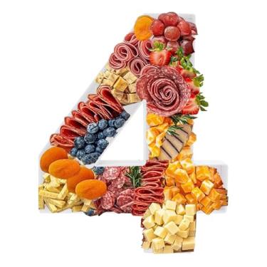 Imagem de Kafucize Prato de papelão preenchível com número de placa de charcutaria de 35,5 cm, caixa de decoração de frutas, presente de aniversário, festa de aniversário (branco, número 4)