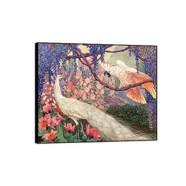 Imagem de Pintura famosa arte de parede - pavão e papagaio-animal impressão em tela - pintura de arte para decoração de parede de sala de estar - pôster de reproduções 70 x 85 cm 28 x 33 polegadas moldura preta