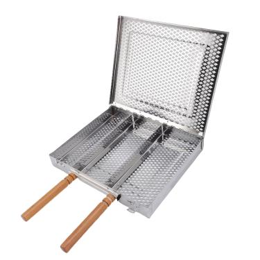 Imagem de Aqur2020 Cesta de Grelha Portátil, Cesta de Churrasco de Churrasqueira Aço Inoxidável para Churrasco Ao Ar Livre Acampar Ferramentas de Acessórios de Cozinha Com Divisórias (Alça dupla)