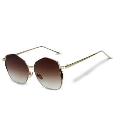 Imagem de HPIRME Óculos de sol da moda masculino e feminino, redondo, de metal, para áreas externas, UV400 (C3 marrom)