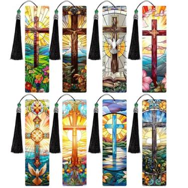 Imagem de HTTDMY 8 peças de marcadores artísticos de pintura de diamante, lindos marcadores de livro de acrílico, kits de artesanato presentes com borlas para mulheres adultas amantes de livros (cruz 2)