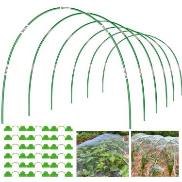 Imagem de JxmnTex Argolas de jardim para canteiros elevados, 36 peças de argolas de estufa, túnel de jardim de fibra de vidro de 2,4 m, moldura removível de casa de aro para cobertura de fileira, rede de jardim