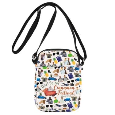 Imagem de JNIAP Bolsa tiracolo Detective TV Show Shawn & Gus Gift Dual Spires Cinnamon Festival Since 1918 Sitcom Pineapple Shoulder Bag, Espiral duplo Cb, Ajuste
