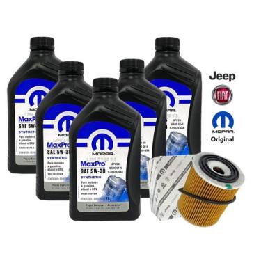 Imagem de Kit 5 Óleo MOPAR MaxPro 5w30 Sintético Para Motor Etorq 1.8 16v Flex +