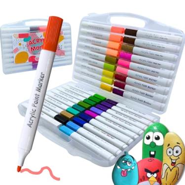 Imagem de Conjunto de Marcadores de Tinta Acrílica Tringular, Canetinhas Acrílica para Artesanato, Caneta Acrilica Para Pintura em Pedras, Madeira, Tela, Vidro e Cerâmica Para Crianças e Adultos (36 cores)