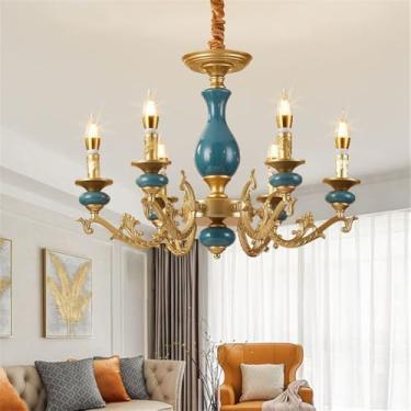 Imagem de OUFULA Vela Europeia Candelabro LED Americana Retro Cerâmica Sala de Estar Restaurante Quarto Estudo Villa Hotel Café Lâmpada Pendente (F 6 Luzes)