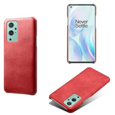 Imagem de Capa para Oneplus 9,Proteção contra quedas,Casca de volta de cor sólida simples,Design de couro de imitação de plástico-Red