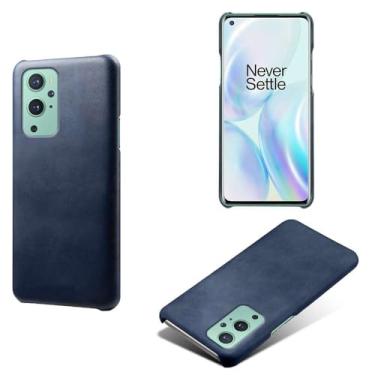 Imagem de Capa para Oneplus 9,Proteção contra quedas,Casca de volta de cor sólida simples,Design de couro de imitação de plástico-Blue