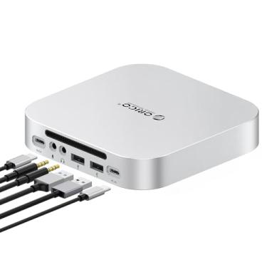 Imagem de ORICO MiniMate Suporte de ancoragem de alumínio para Mac mini M4/M4 Pro, hub de dados USB-C de 40 Gbps com SSD NVMe integrado de até 1 TB (não removível), entrada/saída de áudio de 3,5 mm, portas