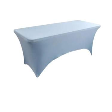 Imagem de Toalha de mesa de elastano opcional de 4 pés, 5 pés, 6 pés e 8 pés, alta elasticidade, capa de mesa de casamento, hotel, aniversário, toalha de mesa dobrável para coquetel, azul-celeste, 4 pés (121