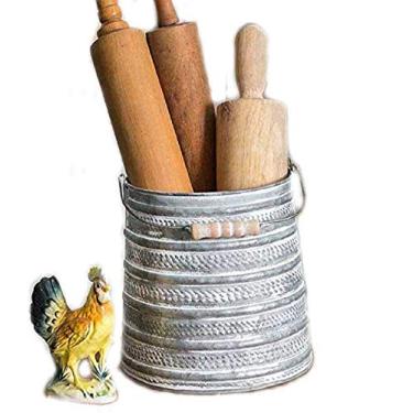 Imagem de Balde de metal em relevo grande organizador de utensílios