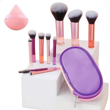 Imagem de Kit 10 Pincéis de Maquiagem com Travel Bag e 1 Esponja de Maquiagem, Cerdas Sintéticas e Macias para Base, Pó, Blush, Corretivo e Sombras, Kit Pincel Maquiagem