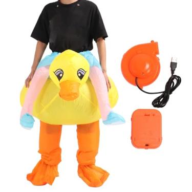 Imagem de Luqeeg Traje de Pato Amarelo Inflável, Passeio Leve e Respirável Em Traje de Pato Com Desenho Animado Engraçado, Material de Poliéster Premium, Inflação Rápida para Festas, Festival