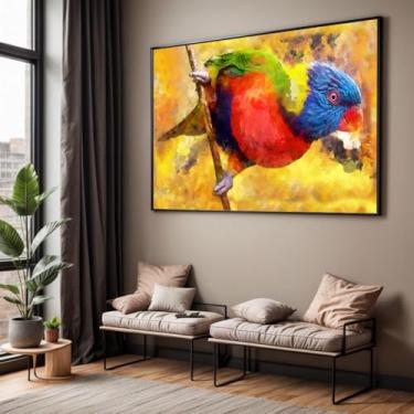 Imagem de Quadro com Moldura Sala Quarto Pássaro Colorido Decorativo Horizontal Grande Hall