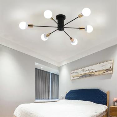 Imagem de Luzes de teto internas para sala de estar lustres Sputnik modernos com montagem semiembutida para sala de jantar luminária de teto soquete E27 restaurante quarto (lâmpadas não incluídas) (preto + ouro