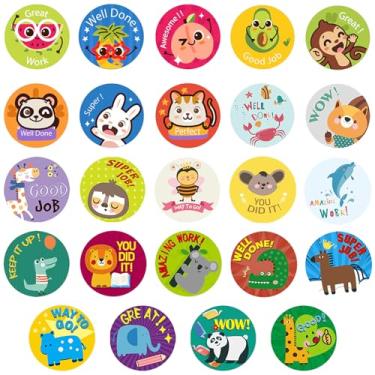 Imagem de Eideos 3 rolos de adesivos motivacionais para crianças, 1500 peças, adesivos redondos de incentivo de animais para recompensas de treinamento de penico em sala de aula (animais fofos)