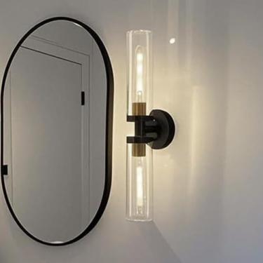 Imagem de E27 Luzes de parede vintage transparente de vidro cilíndrico arandelas de parede retro industrial metal lâmpadas de parede internas para sala de estar restaurante quarto (lâmpada não incluída) (preto