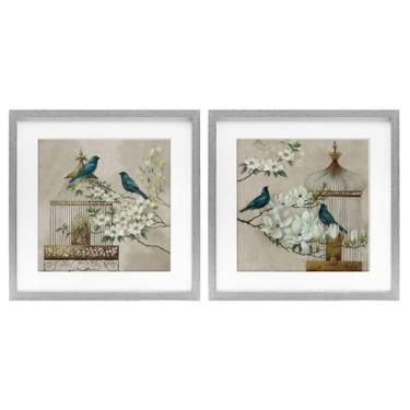 Imagem de Stupell Industries Conjunto de impressão emoldurada cinza Spring Bluebirds Menagerie 2 peças por Elaine Vollherbst, 13 x 13
