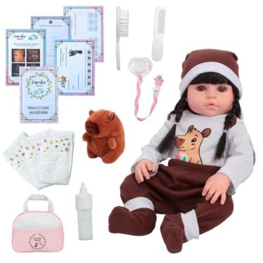 Imagem de Bebê Reborn Boneca Realista 46cm Capivara Morena Bolsa Itens