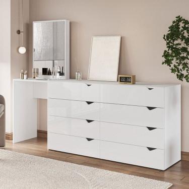 Imagem de Cômoda Porto 8 Gavetas com Espelho Branco - Politorno