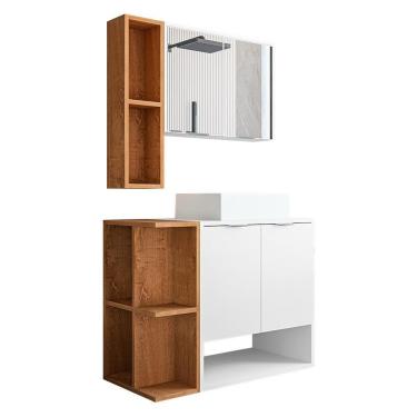 Imagem de Gabinete Banheiro Star Com Cuba Dalla E Valvula Click Black Branco/naturale Branco/naturale