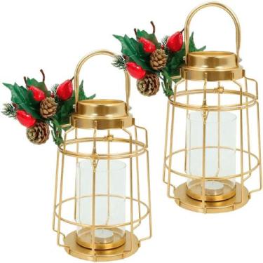 Imagem de Kit 2 Lamparina Natalina Dourada Em Metal Decorativa De 30cm - Gici Im