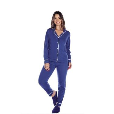 Imagem de Conjunto Pijama Americano Aberto Feminino Adulto Inverno Longo Suede C