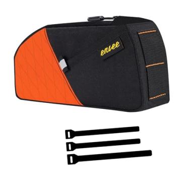 Imagem de IEUDNS Bolsa de armazenamento para quadro de bicicleta, mochila de ciclismo, poliéster, náilon, bolsa para tubo frontal de bicicleta, alça para lanterna, Laranja