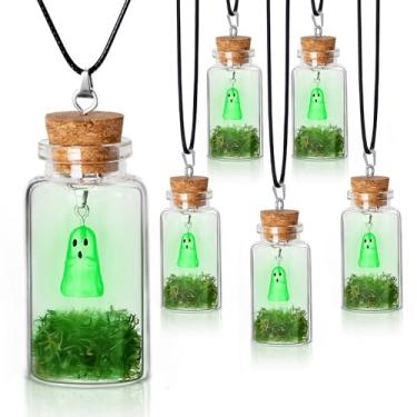 Imagem de Yussti 6 pacotes de colar fantasma novidade para amigos fantasmas que brilham no escuro decorações de festa de Halloween engraçado fantasma musgo em uma garrafa colar Adopt A Ghost Idea, Vidro, Vidro