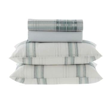 Imagem de Jogo de Lençol King Kacyumara New Innovi 180 Fios 100% Algodão Estampado Cama 4 Peças (Alkim - Xadrez Verdes)