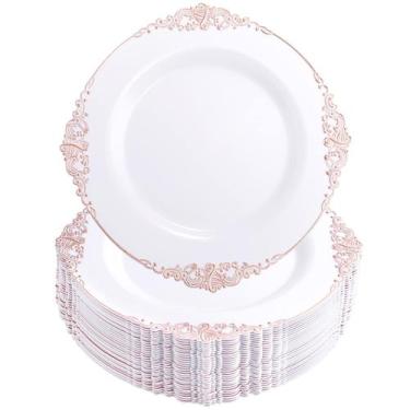 Imagem de Pratos de plástico Morejoy Rose Gold 26 cm 100 peças