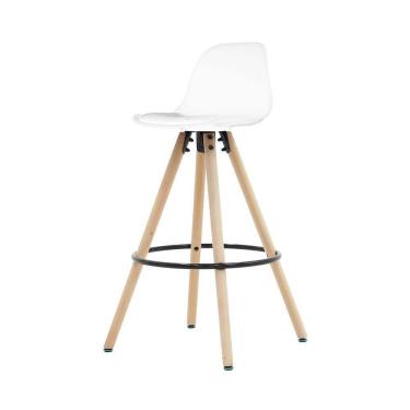 Imagem de Banqueta Saarinen Alta Branca 94cm Assento Estofado Com Base De Madeira