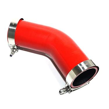 Imagem de TMKOOL Mangueira de silicone acoplador de cotovelo de 4 camadas reforçado de 7 cm ID de 45 graus com braçadeira de parafuso em T de aço inoxidável (2,75" VERMELHO)