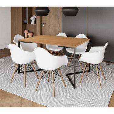 Imagem de Mesa Jantar Industrial Canela Retangular 137X90Cm Base V Ferro Preto C