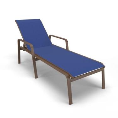 Imagem de Espreguiçadeira Piscina Praia Alumínio Marrom Tela Azul - Aluv Móveis