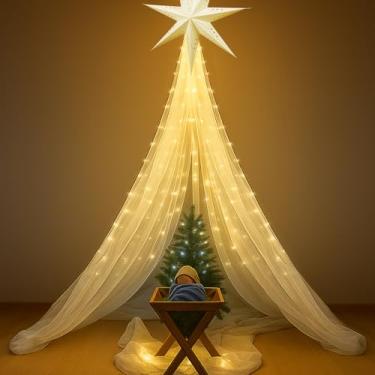 Imagem de Glooglitter Conjunto de presépio de Natal iluminado em ambientes internos com 3 metros, grande conjunto de família com luzes de LED, decoração de Natal de Jesus para ambientes internos e externos