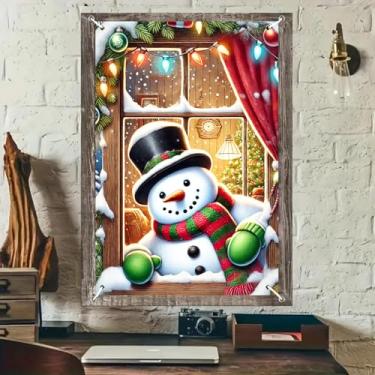 Imagem de BlissYard Capa de janela de Natal, cenário de boneco de neve, cenário de Natal com ramos de pinheiro coloridos, painel de janela de inverno para ambientes internos e externos, decoração sazonal