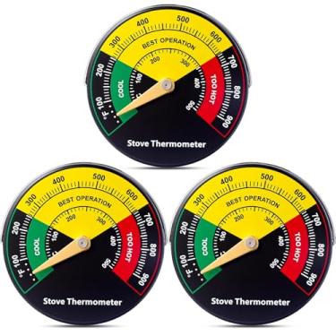Imagem de Frienda Termômetro de fogão a lenha, 3 peças, medidor magnético de temperatura do forno a gás, acessórios de fogão a lenha para queimar, queimar, pelota, lareira, evitar destruição por