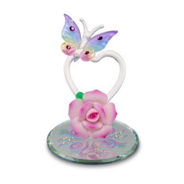 Imagem de Glass Baron Nature's Beauty, estatueta de borboleta de vidro, soprada à mão e esculpida com vidro aerografado e flor de porcelana, detalhes de cristal austríaco, base espelhada chanfrada, ornamento