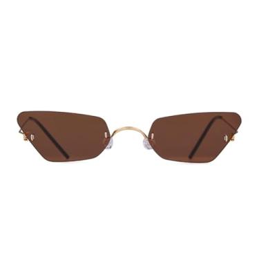 Imagem de VFDHN Óculos de sol retrô femininos retangulares, armação pequena sem aro, para mulheres (2)