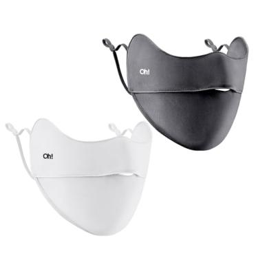 Imagem de OHGOLF Pacote com 2 máscaras femininas com proteção solar UV FPS 50+, respirável, lavável, reutilizável, protetor solar esportivo SLN3M072, branco e cinza escuro