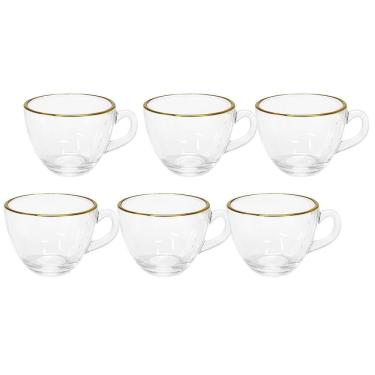 Imagem de Conjunto de Xícaras de Café 85ml 6 Pçs Borda Dourada Quanhe