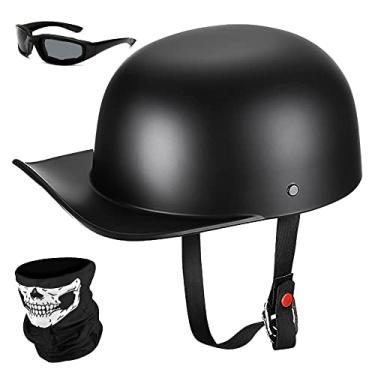 Imagem de Yesmotor Capacete de motocicleta de beisebol meia tampa para bicicleta Cruiser Chopper Moped Scooter - Aprovado por pontos (preto fosco, M)
