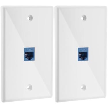 Imagem de Placa de parede Ethernet com porta única, pacote com 2 BERANMEY RJ45 Cat6 fêmea para fêmea conector Keystone de 1 porta acoplador em linha inserção de cabo de rede LAN