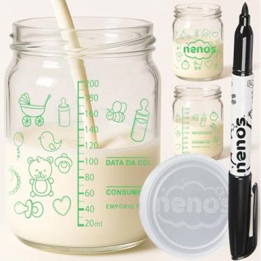 Imagem de 12 Potes de Vidro Armazenar Leite Materno ou Papinha com Graduação e Caneta (BABY VERDE)