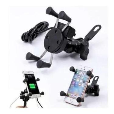 Imagem de Suporte E Carregador Gps Celular Para Moto Fixa Retrovisor - Tomate