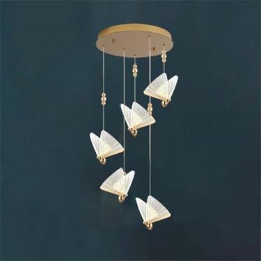 Imagem de Lustre De Borboleta Luminária De Sala De Jantar 8 Luzes Ilha De Cozinha Pingente De Luz 4500k 40w Moderno Led Colorido Acrílico Borboleta Lâmpada, Clear, 5-Heads Round Ceiling